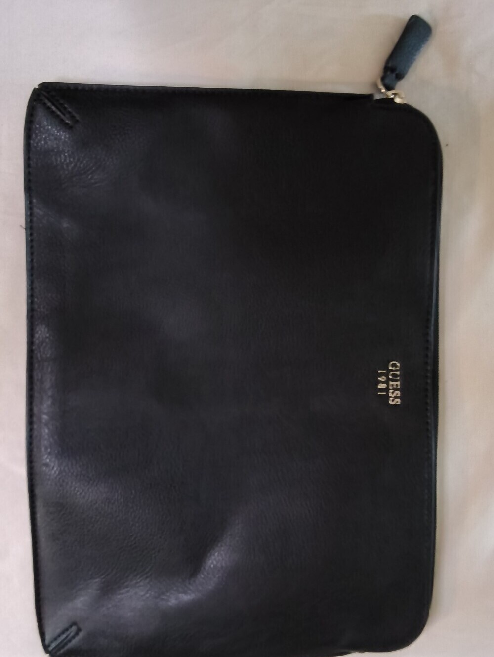 Guess 1981 Black Leather Zip Pouch Clutch